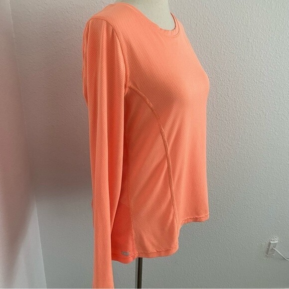 DANSKIN Peach Tangerine Tri Color Perforated Detail L Sleeve Flatter Fit M - Picture 8 of 13